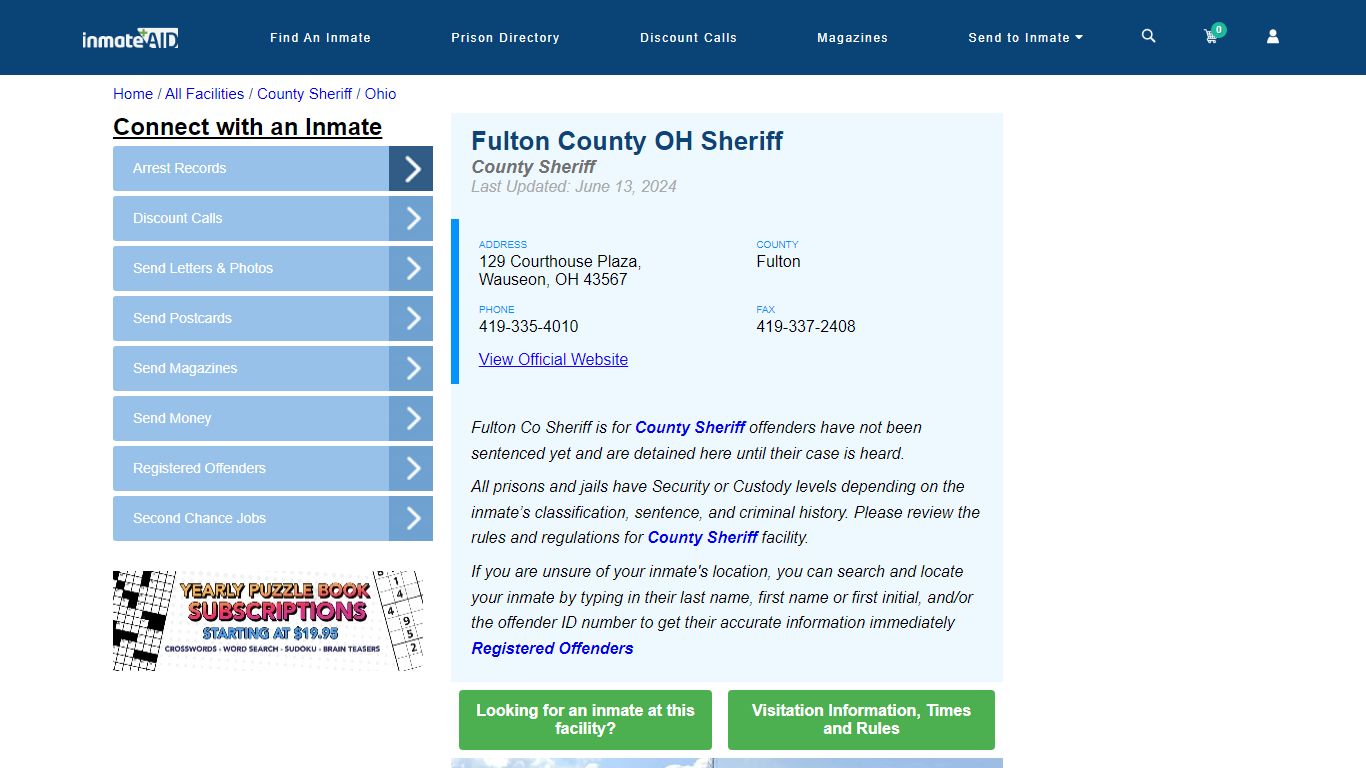 Fulton County OH Sheriff & Arrest Search - InmateAid